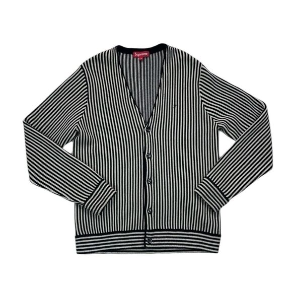 Supreme Knit Acrylic Striped Button Up Cardigan - Picture 1 of 6